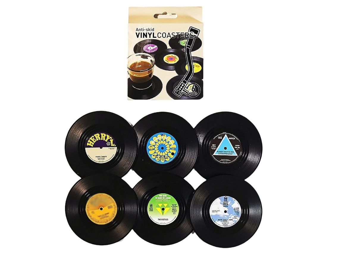 HYMNORA Posavasos estilo vinilo [6 unidades] - Protección para muebles, forma de disco
