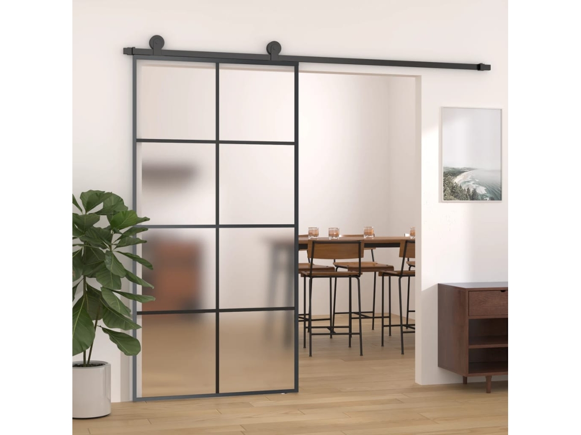 Puerta corrediza | Puerta corredera de aluminio y cristal ESG, 102,5 x 205 cm, color negro, WSD324305 Lovely Home