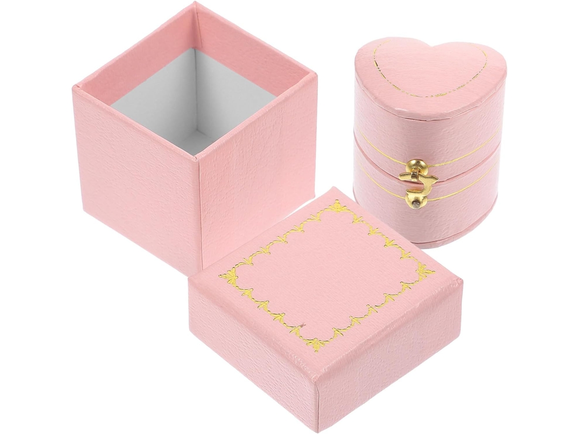 Caixa De Anel Em Formato De Coração Rosa Nuobesty Com Fivela, Em Couro Sintético Texturizado, Compacta E Leve, Para