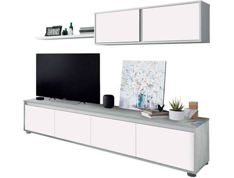 Conjunto de Muebles de TV HABITDESIGN Alida (Blanco Artik - Gris Cemento - Madera - 200 x 43 x 41 cm)