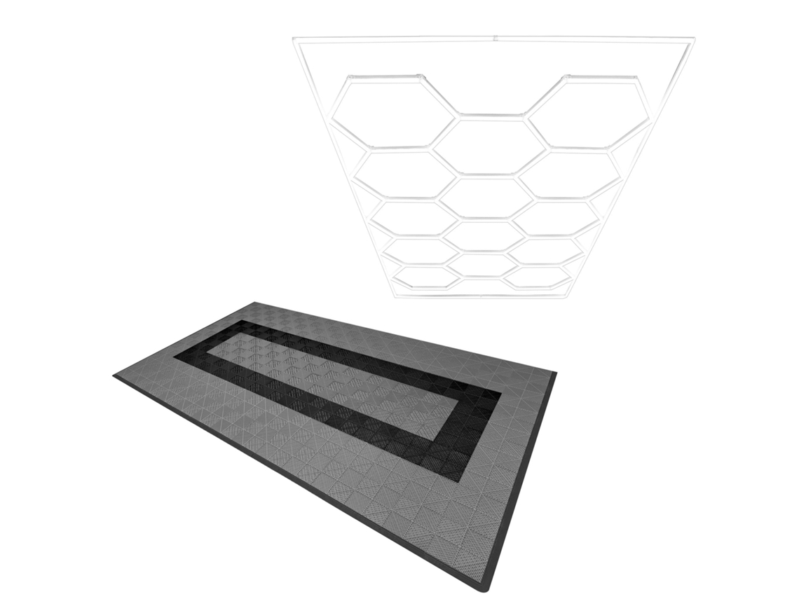 Metaplacas de polipropileno con cantos grises (90) y negros (30) y luz LED hexagonal para techo Monstershop (120 unidades)