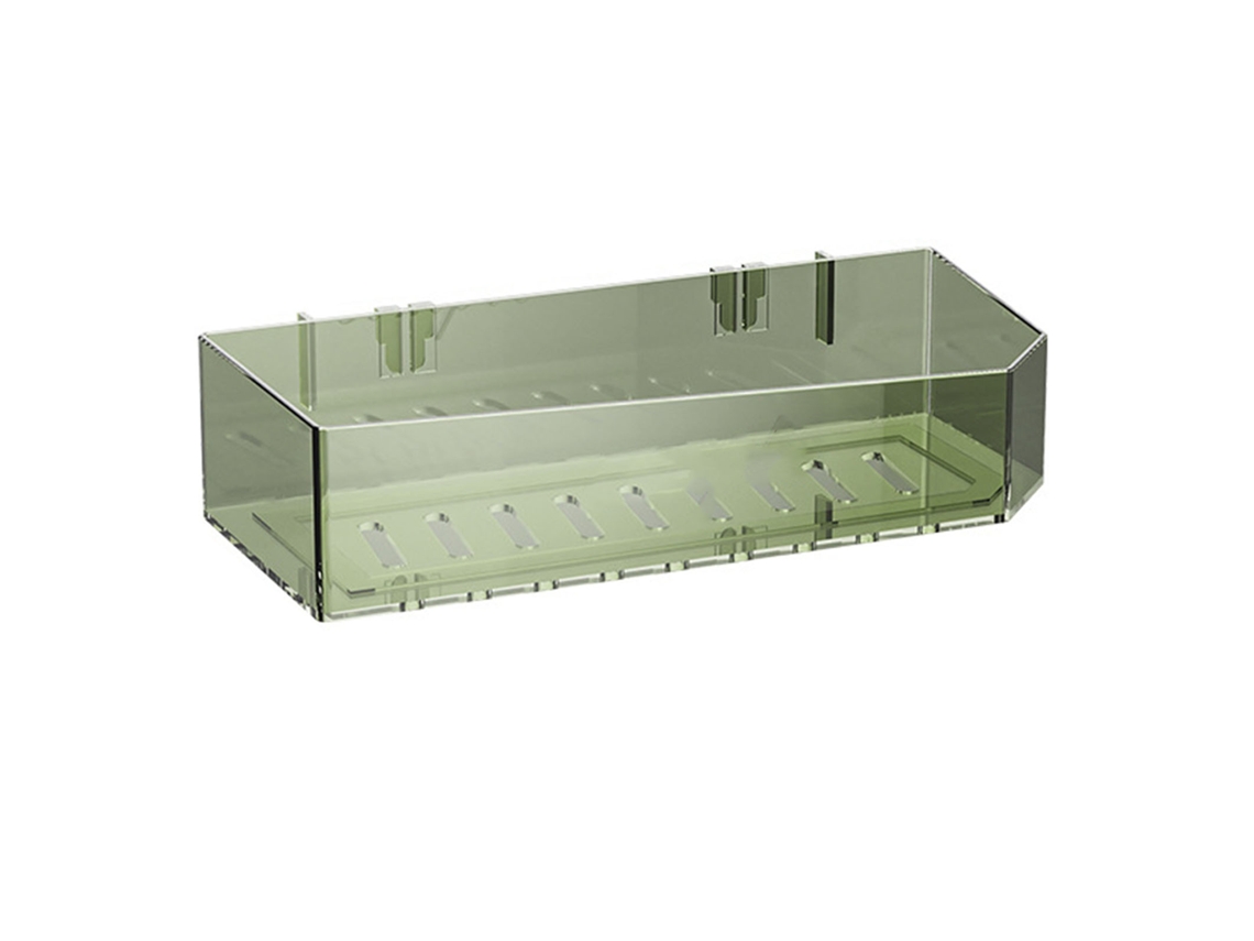 Estante de ducha de plástico, sin perforaciones, sin rastro, exquisito estante de ducha montado en la pared para almacenamiento de baño, color verde