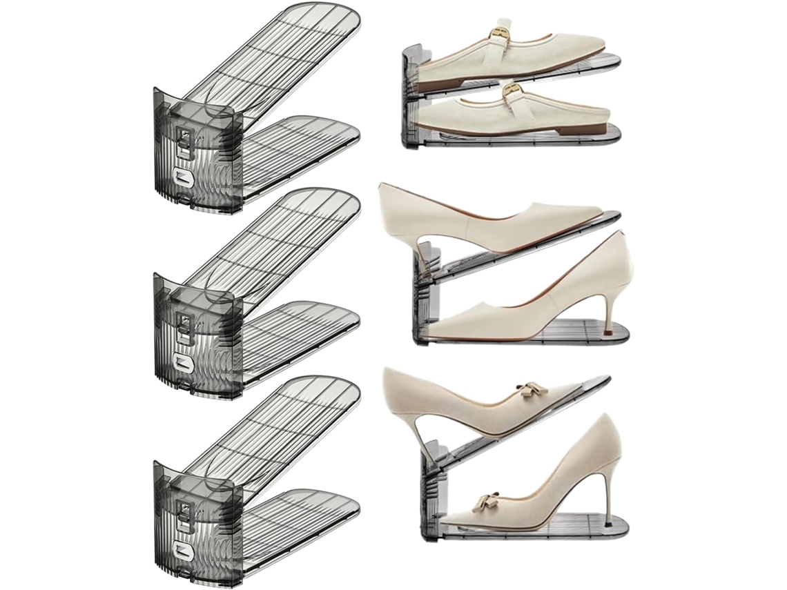 Organizador Zapatos Ranuras 6 Piezas Altura Ajustable Doble Nivel Antideslizante Puerta Entrada Armario Garaje