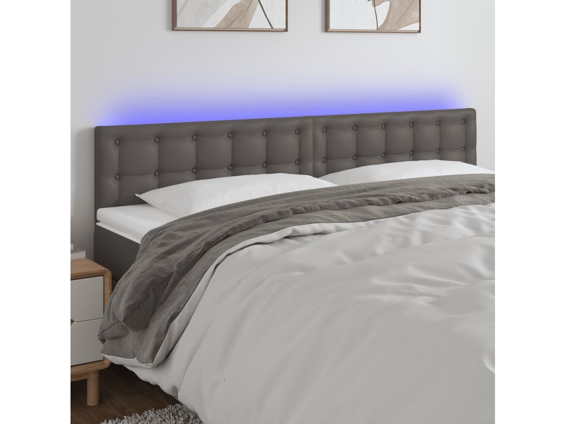 Cabecero Con Led Cuero Sintético Gris 200x5x78/88 Cm