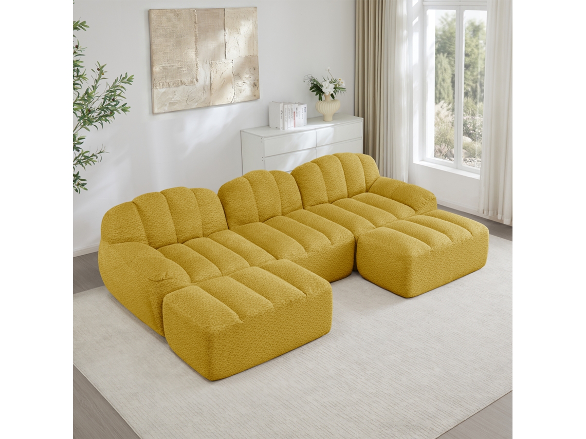 Sofá Modular En U 3 Plazas Con Otomanas Amarillo