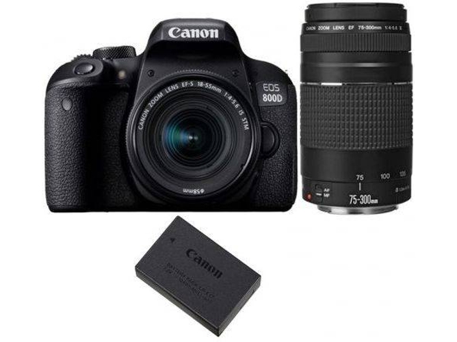 Kit Cámara Réflex CANON EOS 800D EF-S 18-55mm F4-5.6 IS STM + EF 75-300mm F4-5.6 III + LP-E17