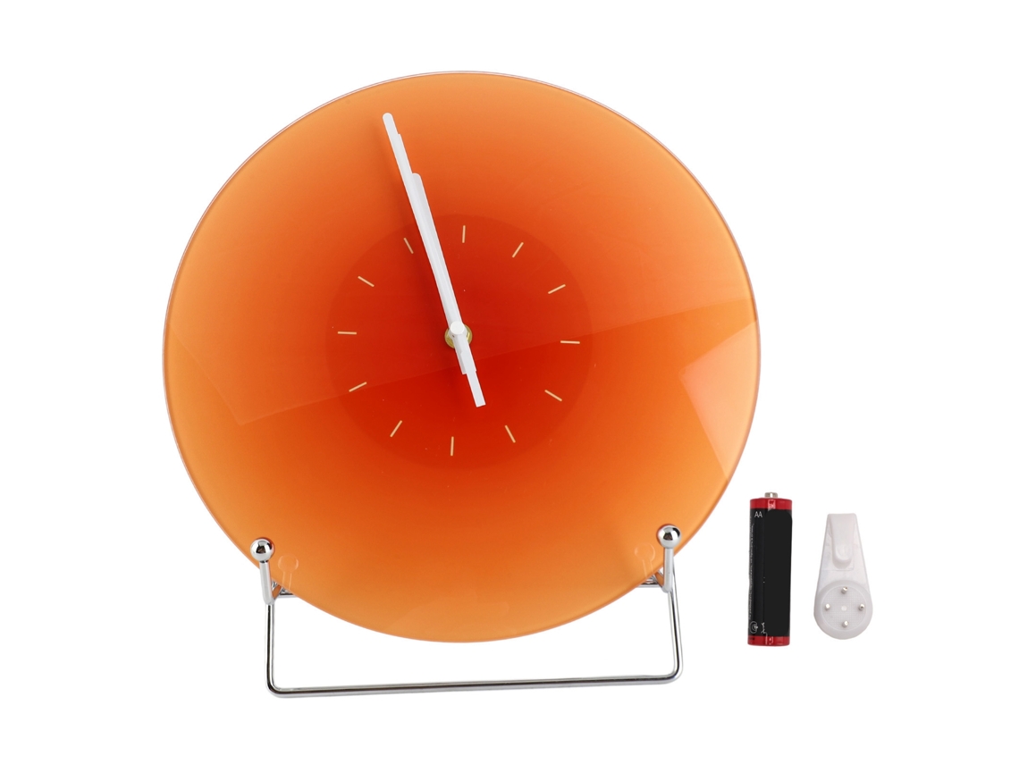 Reloj De Pared Redondo De Cristal Silencioso De 30 Cm (12 Pulgadas) Que Funciona Con Pilas, Ideal Para Salón, Dormitorio O Cocina - Naranja