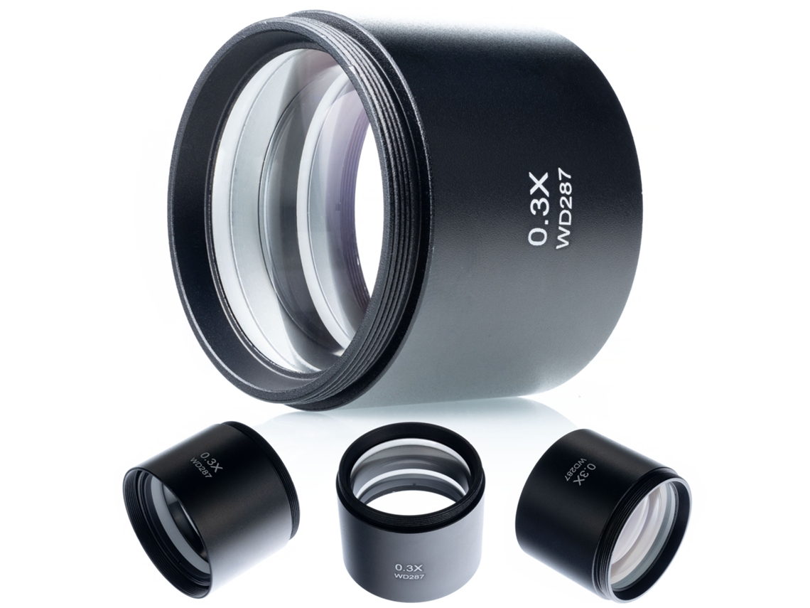 Lente de microscopio estereoscópico 0.3x – Alta calidad | Distancia de trabajo de 287 mm | Rosca de 48 mm
