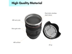 Taza de café de acero inoxidable con diseño de lente de cámara, 400 ml, tapa antigoteo, regalo para fotógrafos (sin marca)