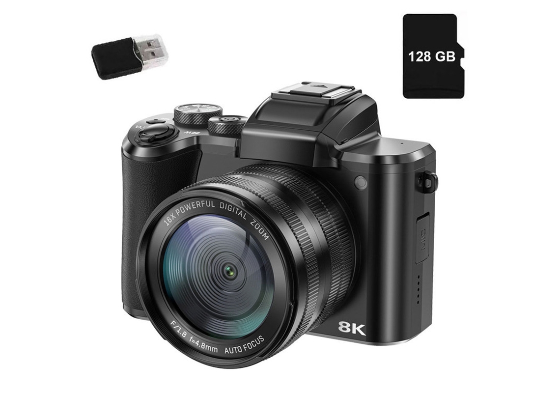 Cámara digital Szsmart DC226 con pantalla HD 8K de 3,2 pulgadas, 88 MP, zoom 16x, Wi-Fi, para vlogs en YouTube, lector de tarjetas de 128 GB, color negro