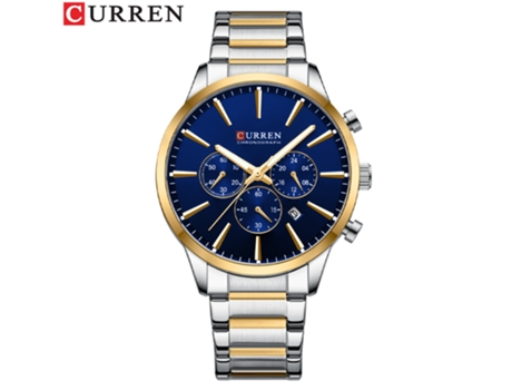 Relojes para hombre con acero inoxidable y metal, reloj casual, reloj con fecha en las manecillas para hombre, carcasa dorada azul LUUCOZK
