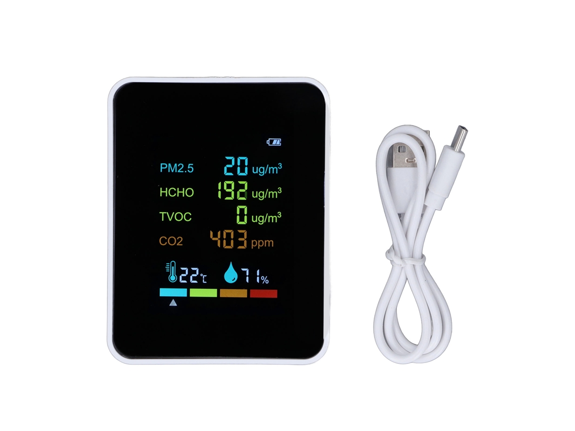 Medição De Qualidade Do Ar Digital Detector De Partículas Pm2.5 Hcho Tvoc Co2 Com Bateria Interna