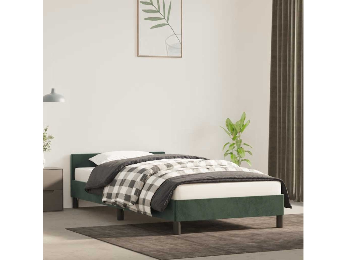 Estructura De Cama Sin Colchón Terciopelo Verde Oscuro 90x190cm