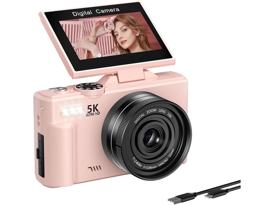 Cámara Digital 5k Con Enfoque Automático, Wifi, Pantalla Abatible De 180°, Compacta Para Fotografía.