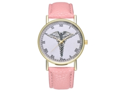 Reloj De Pareja Unisex De Cuarzo Con Correa De Cuero Pu Y Números Romanos (rosa)