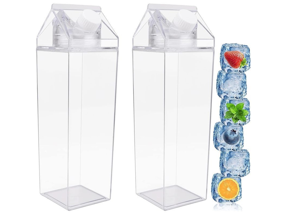 2026-botella De Agua Linjou, 2 Unidades, Portátil, Cuadrada, Transparente, 1l, Diseño Anti-derrames, Para Deportes Y Viajes