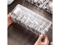 2026-caja Organizadora De Cables De Plástico Con 10 Abrazaderas Y 8 Compartimentos, Organizador Transparente Para Oficina Y Hogar