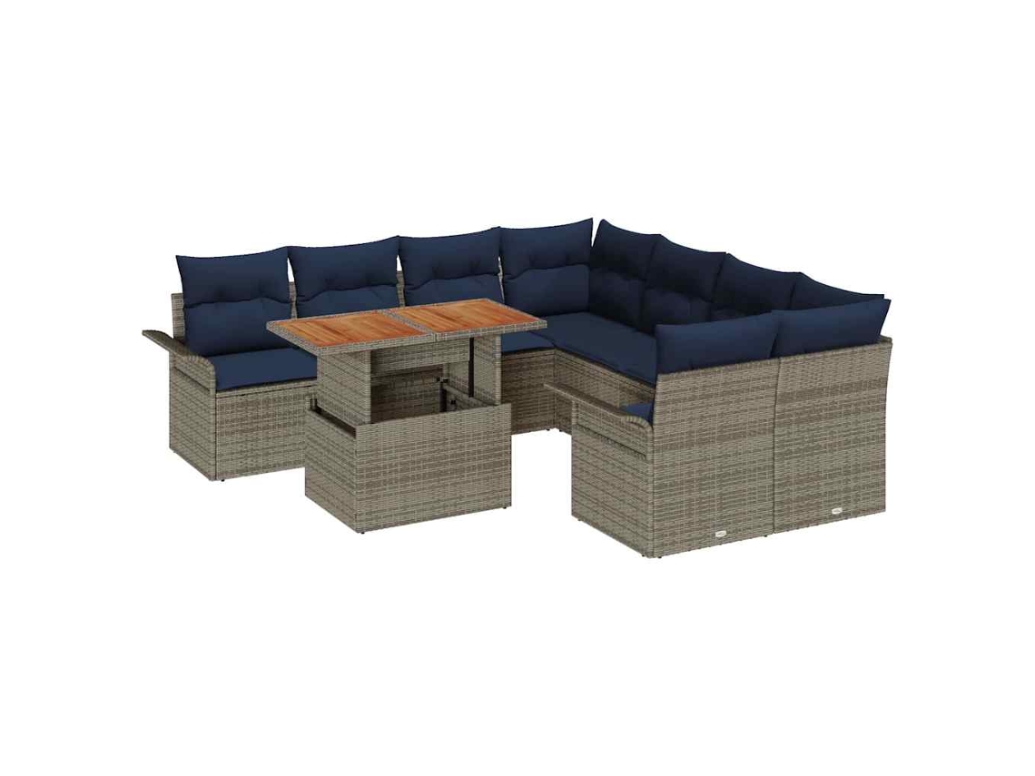 Maison Exclusive - Conjunto De Sofás De Jardín Con Cojín 9 Pcs Gris Y Azul Marino