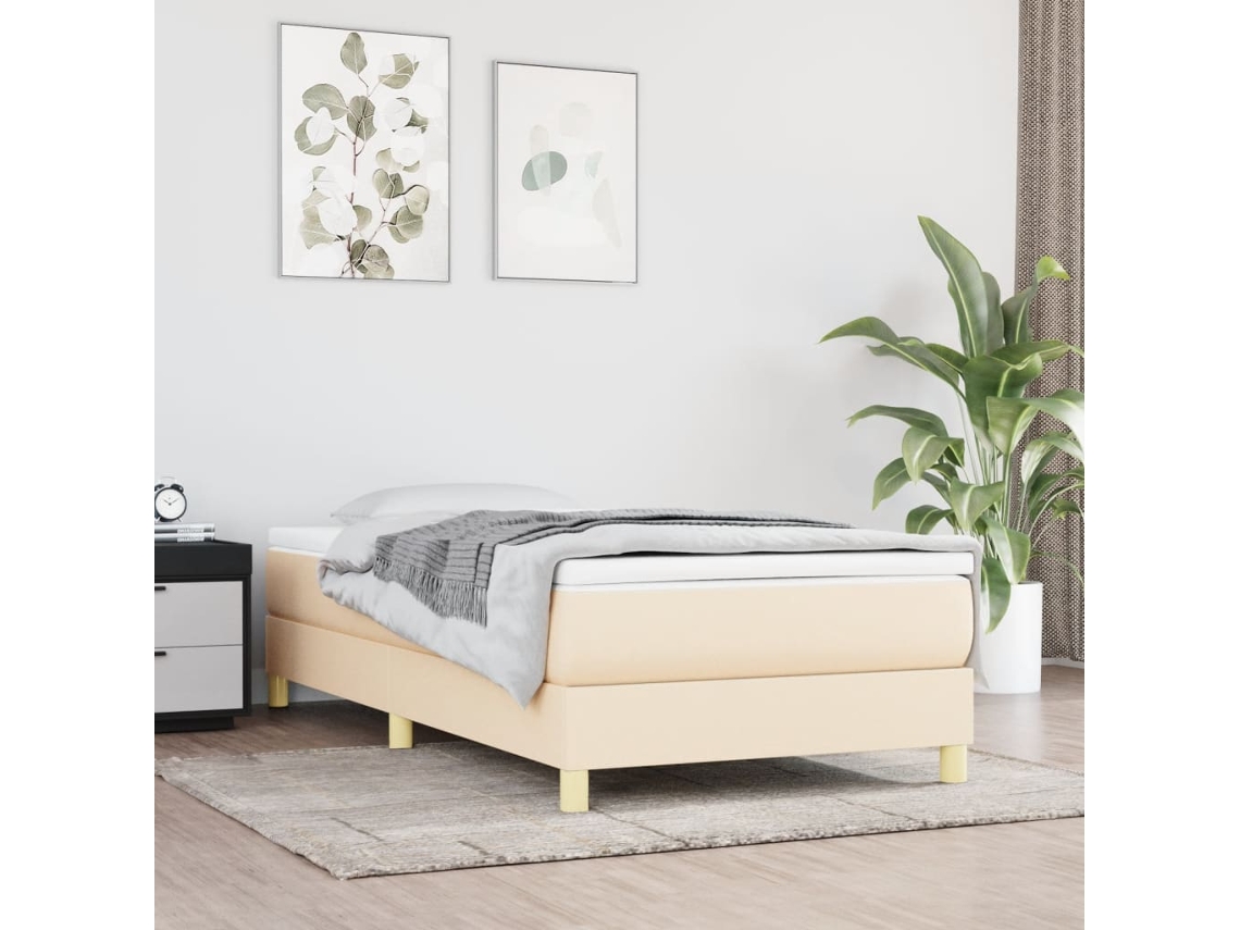 Estructura De Cama Con Muelles/Colchón 100X200 Cm Tela Color Crema