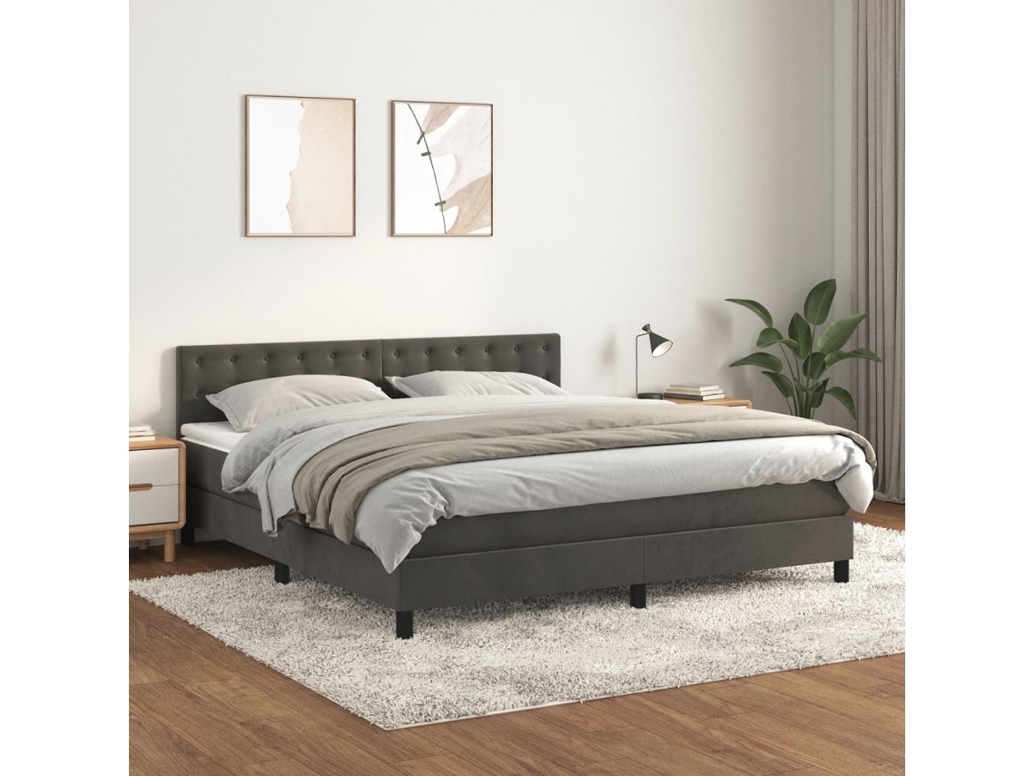 Cama box spring con colchón terciopelo gris oscuro 160x200 cm