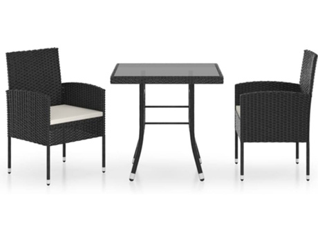 Conjunto 3 de comedor para jardín VIDAXL ratán sintético negro