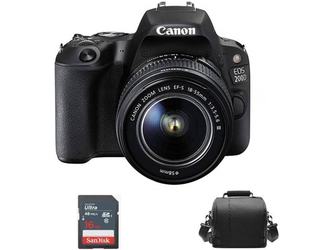 Kit Cámara Réflex CANON EOS 200D + EF-S 18-55mm F3.5-5.6 III + Bolsa + 16GB SD