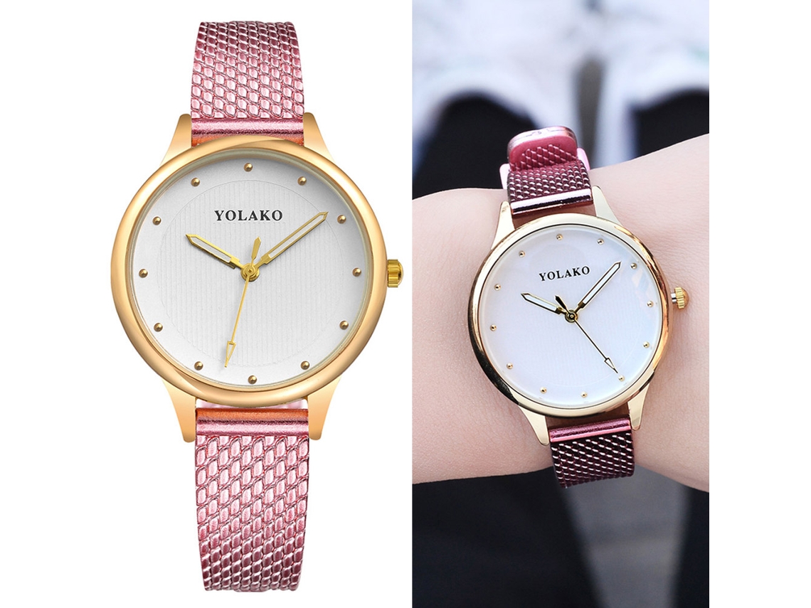 Reloj De Pulsera De Cuarzo Informal Para Mujer Con Esfera Redonda Y Correa De Plástico Rosa.