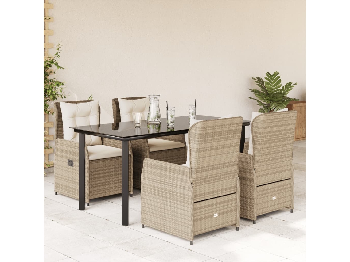 Juego de comedor de jardín de 5 piezas con cojines, mimbre sintético beige, DKD Home Decor