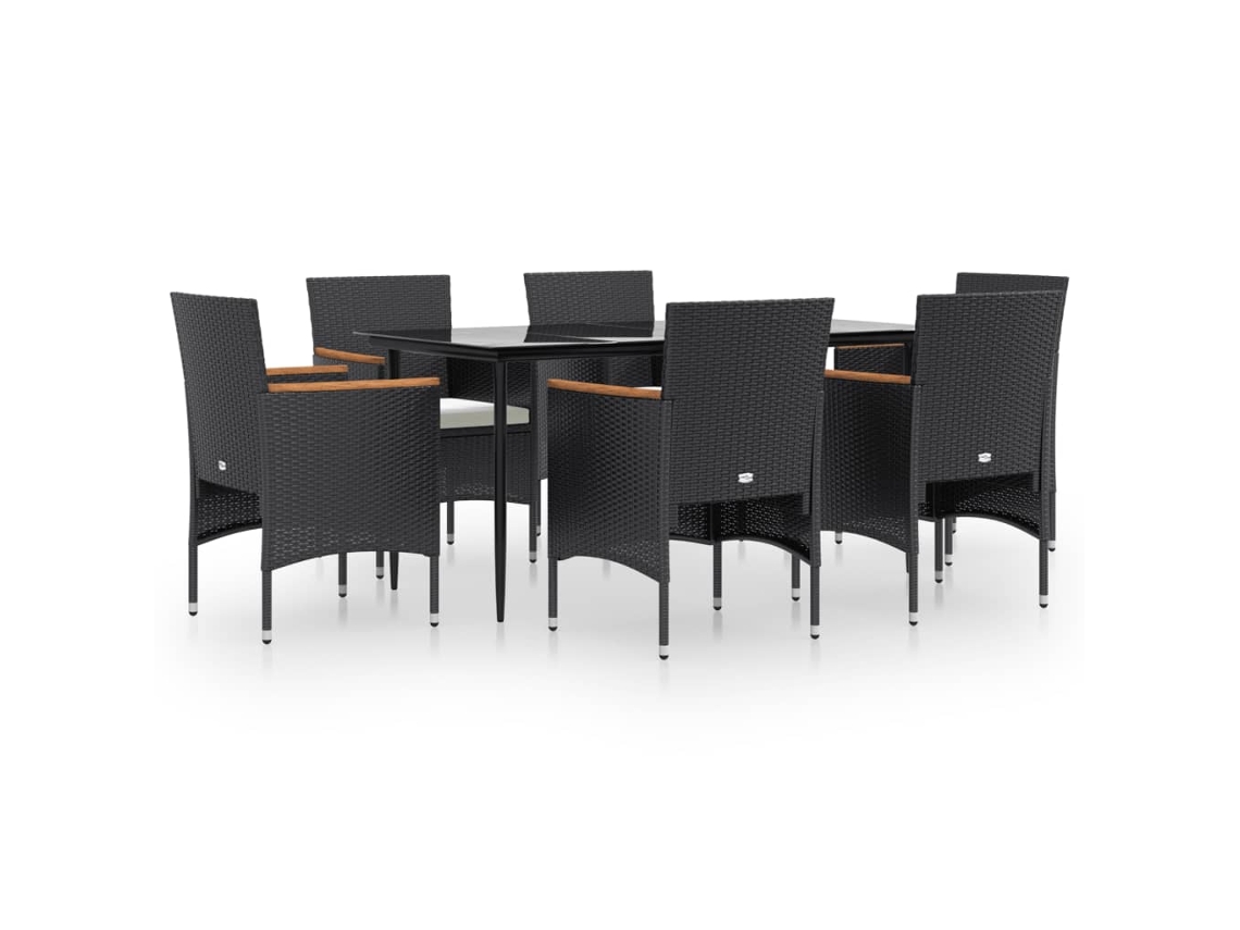 vidaXL Juego de comedor de jardín 7 piezas con cojines negro