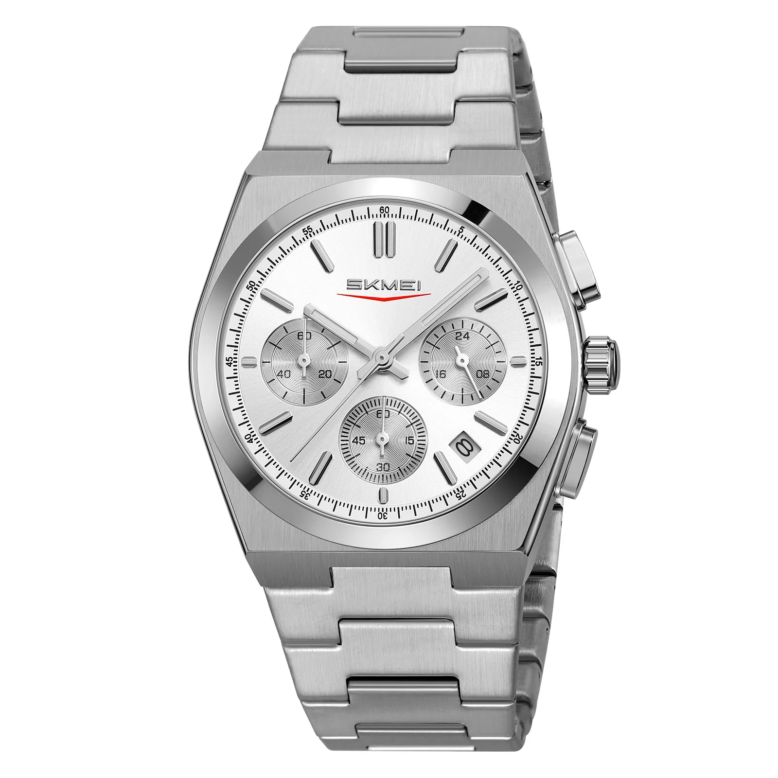 Reloj Electrónico De Lujo Con Doble Pantalla(plateado)material De Acero Inoxidable,resistente Al Agua,reloj De Pulsera Elegante Para Negocios.