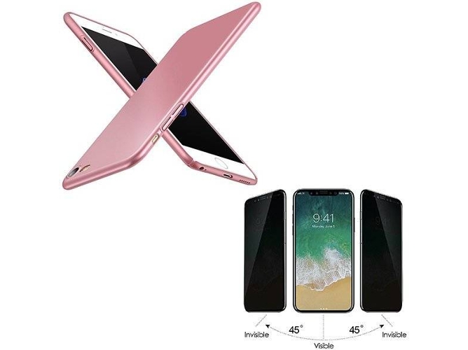 Kit Funda y Protector de Pantalla 5D Privacy iPhone 6, 6s SlimShield Rosa