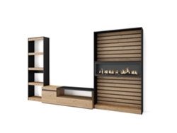 Muebles de Salón para TV 320x186x35cm Chimenea eléctrica Roble y negro