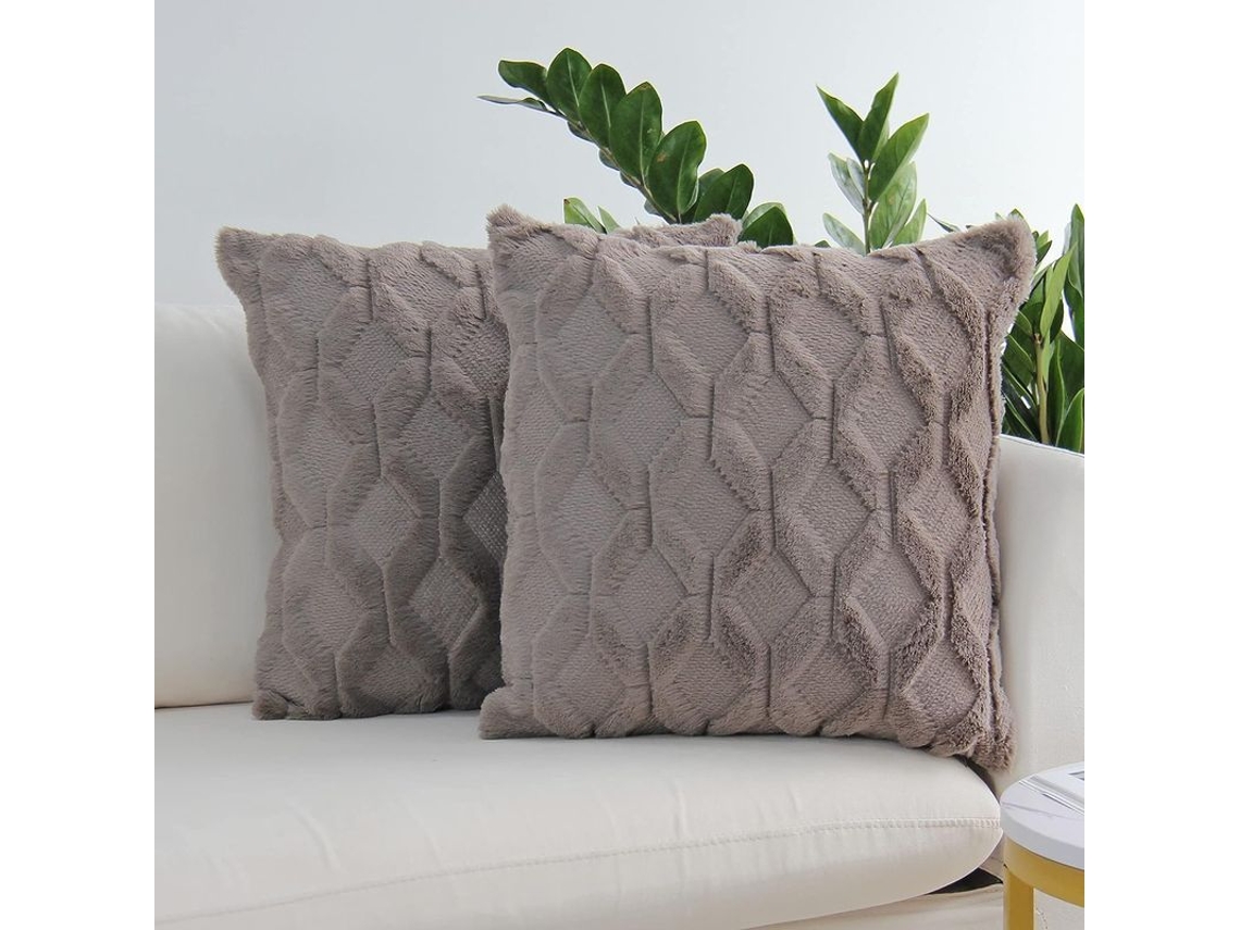Rebe-funda Almohada Lana Pelo Suave Decorativa Lujo Cremallera Invisible 18x18 Pulgadas Gris Oscuro Paquete 2