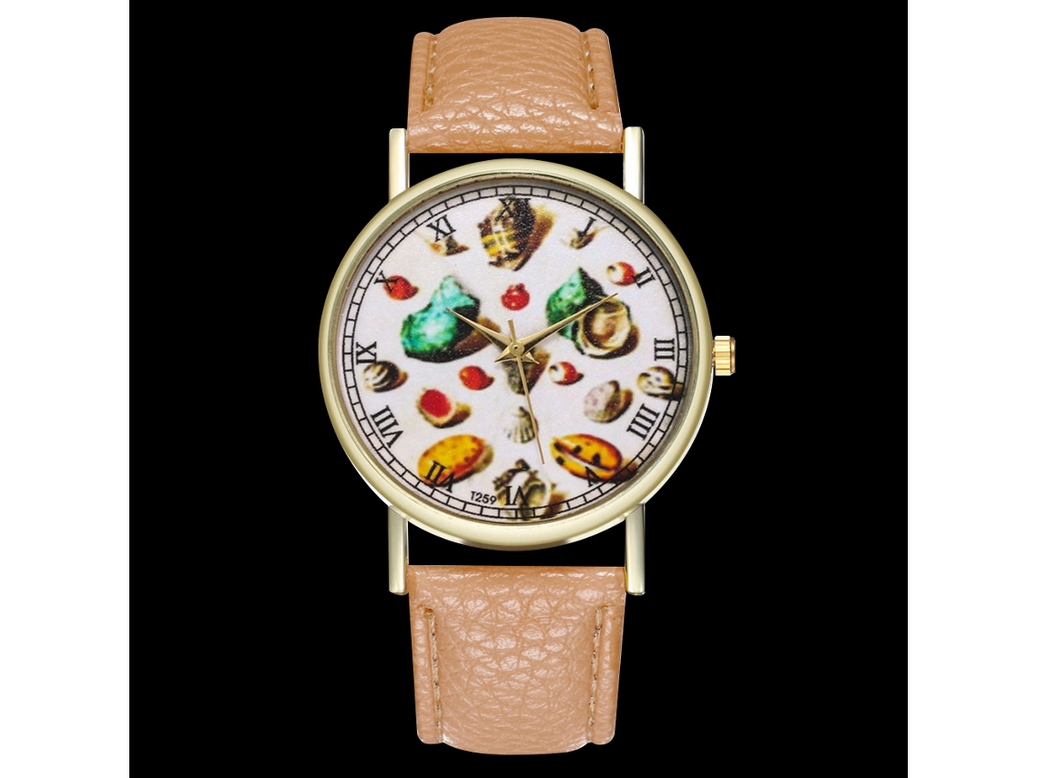 Reloj De Cuero Pu Mujer Hombre Patrón De Caparazón Dial Redondo De Quartzo (beige)