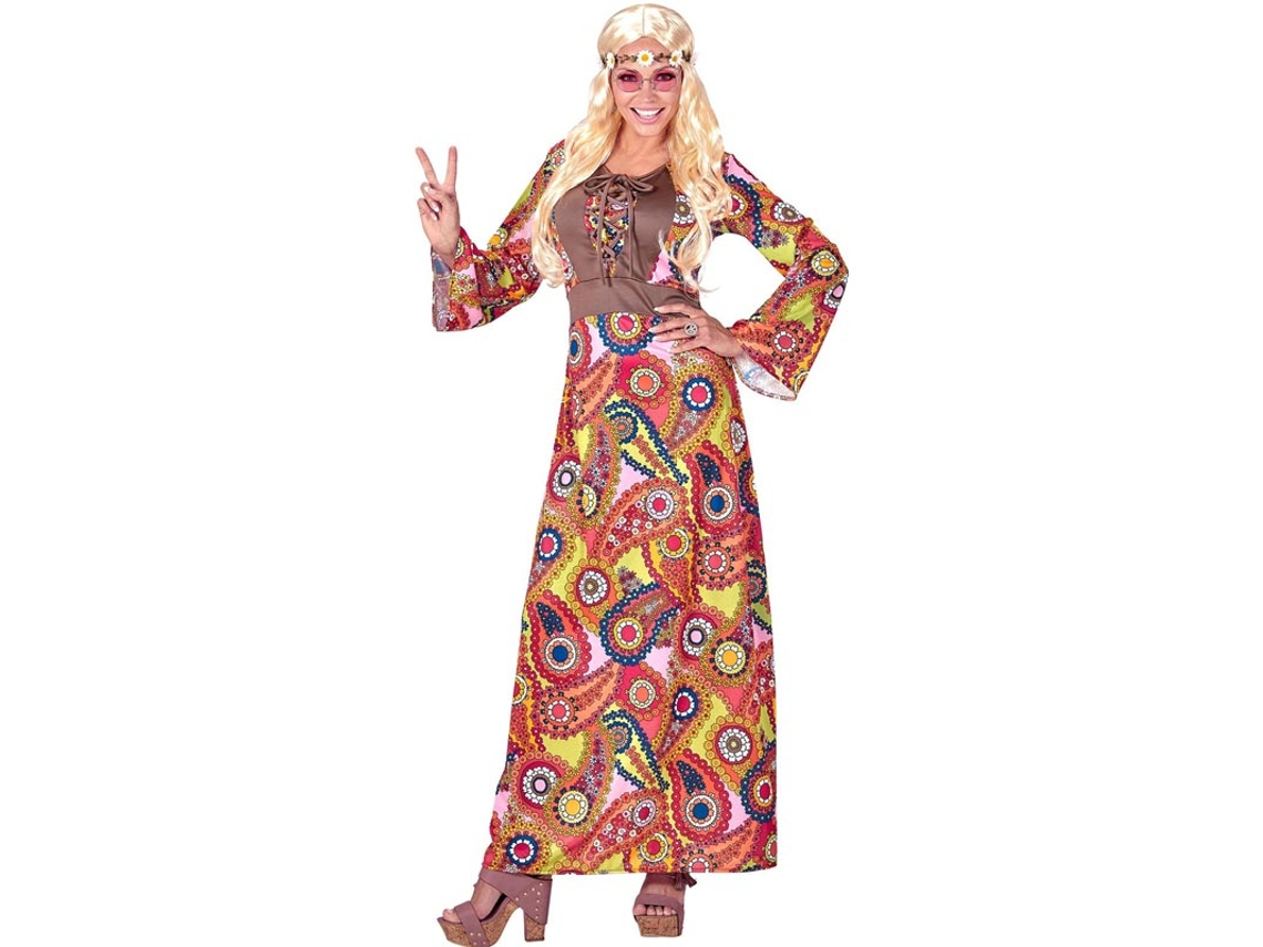 Disfraz de Hippie figuras multicolor para mujer