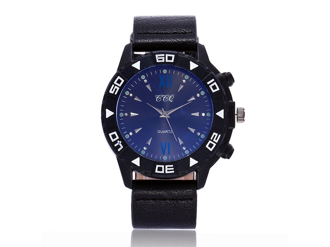 Reloj De Cuarzo Para Hombre Ccq Fashion Business Con Caja De Cuero Y Esfera Negra Grande C110