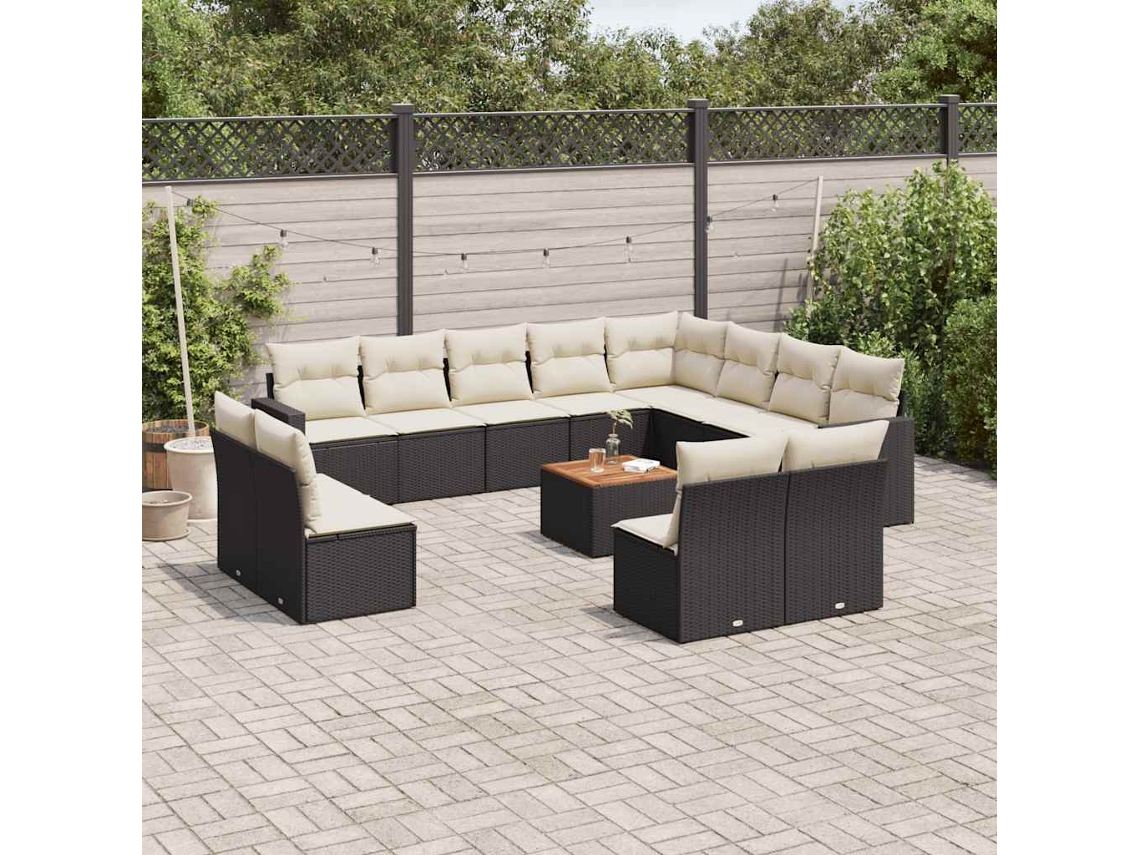 Conjunto de sofá de jardín de 13 piezas con cojines de mimbre sintético negro, Dkd Home Decor