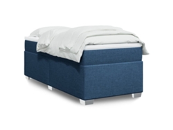 Cama Box Spring Con Colchón Tela Azul 90x200 Cm