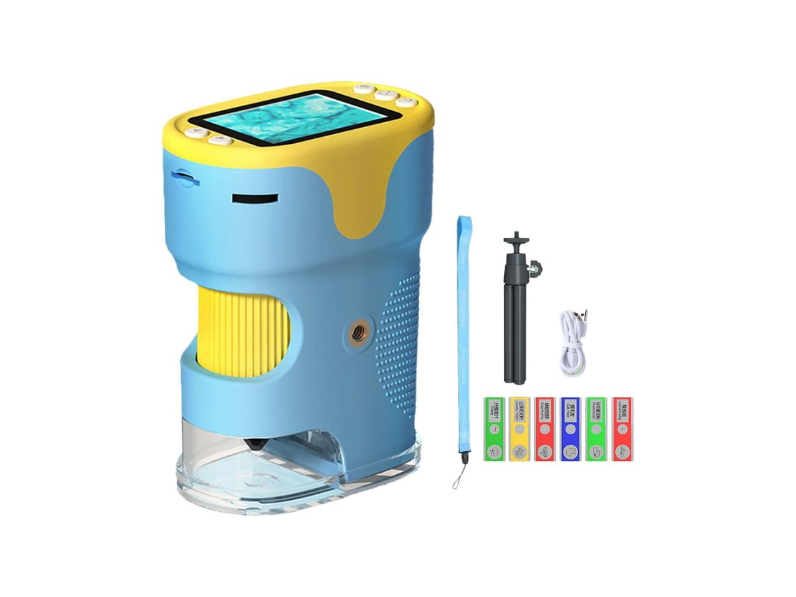 Microscopio digital portátil de aumento de 1000x para niños con luz LED y tarjeta de memoria de 32 g (azul)