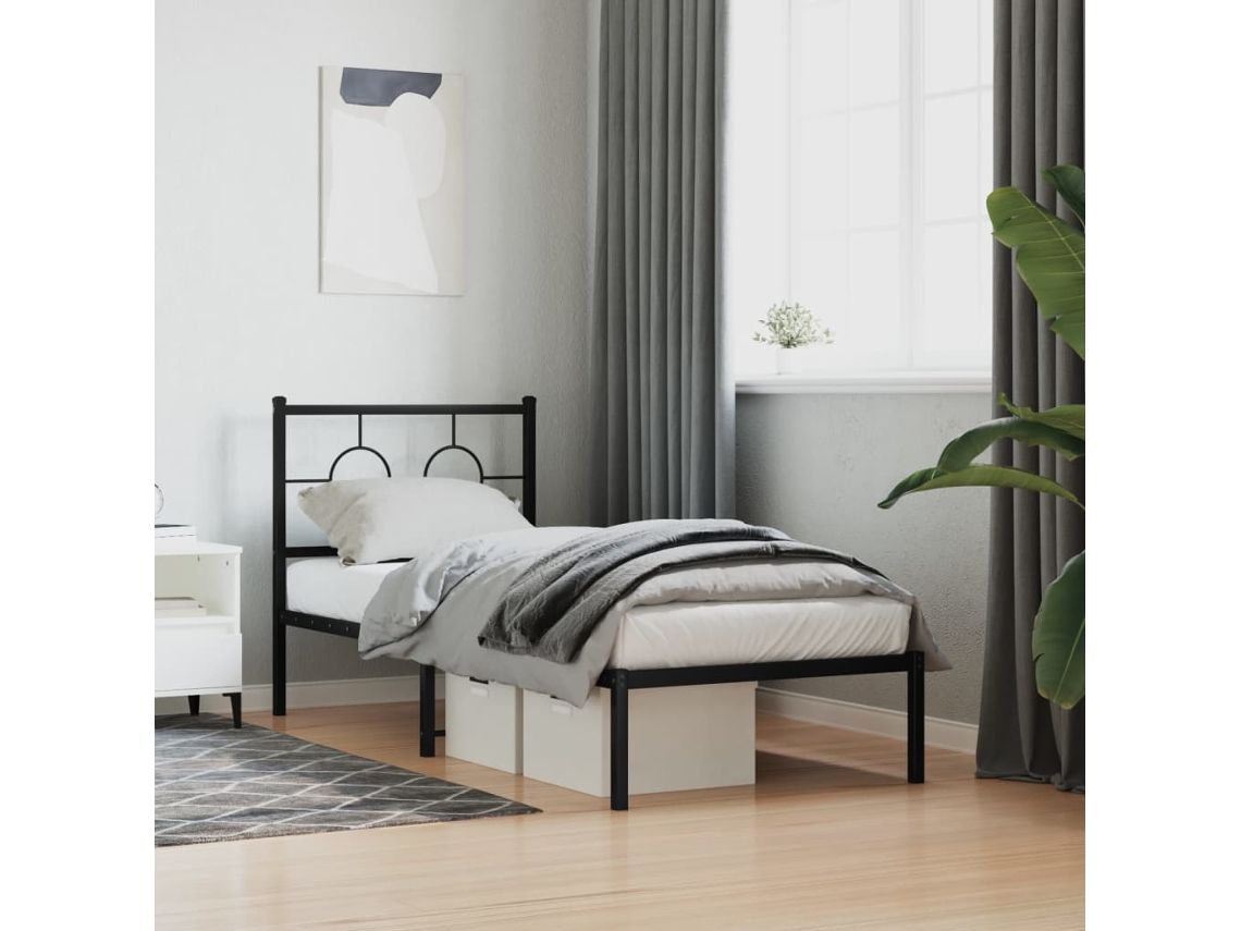 Estructura Cama Sin Colchón Con Cabecero Metal Negro 80x200 Cm
