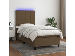 Cama Box Spring Colchón Y Luces Led Tela Marrón Oscuro 90x200cm