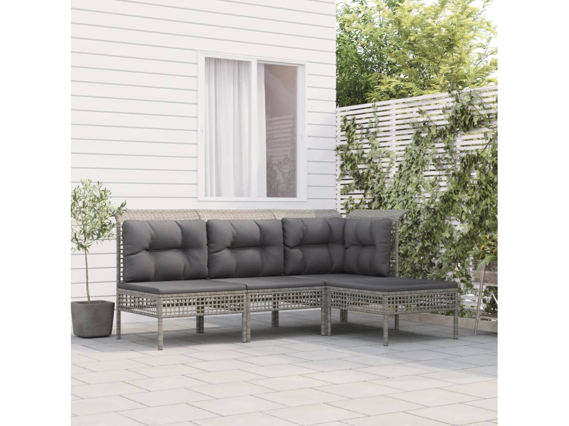 Conjunto de jardín de 4 piezas DKD Home Decor con cojines de mimbre gris