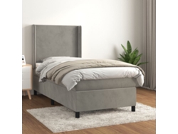 Cama Box Spring Con Colchón Terciopelo Gris Claro 90x190 Cm