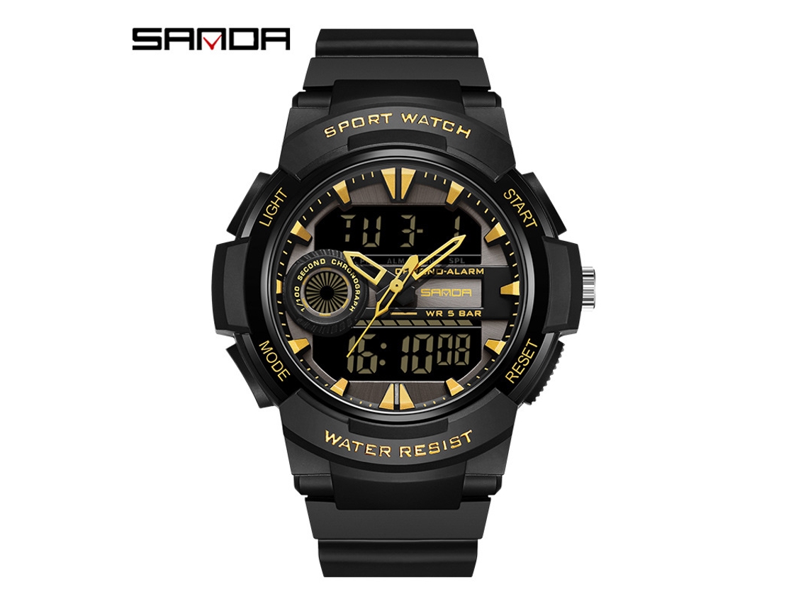Reloj Digital Luminoso De Estilo Militar, Moderno Y Resistente Al Agua (negro Y Dorado) Para Estudiantes.