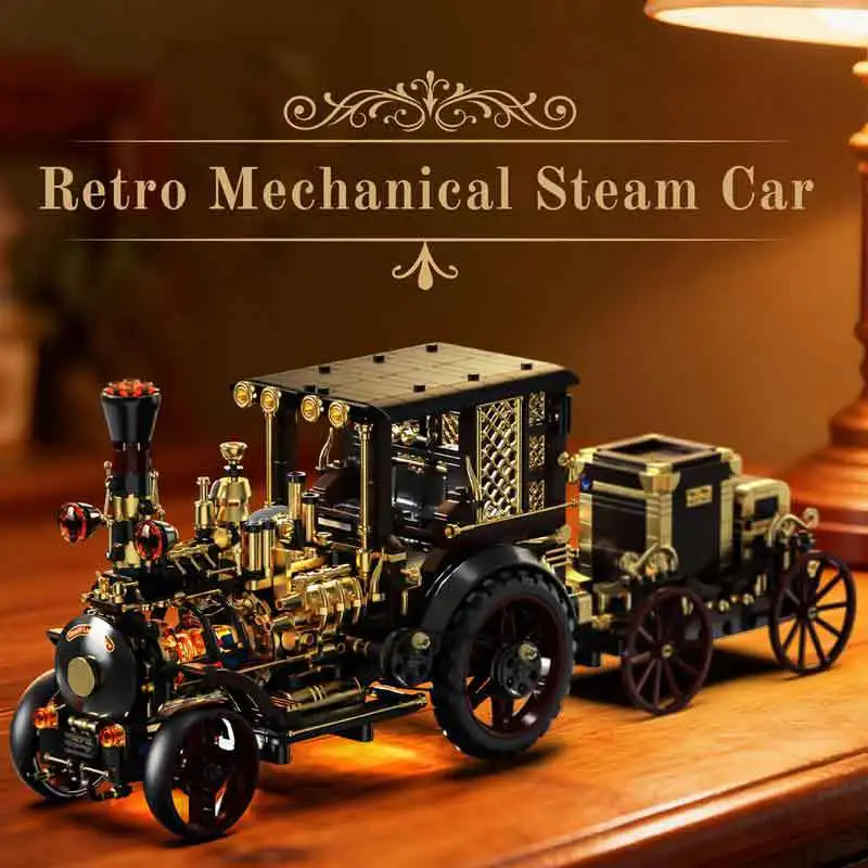Maqueta de construcción de vagón de vapor retro con 1331 piezas.