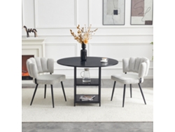 Conjunto mesa y sillas 107 cm - mesa redonda 2 niveles almacenaje + 2 sillas gris claro floral, tela texturizada, estilo industrial - negro/gris
