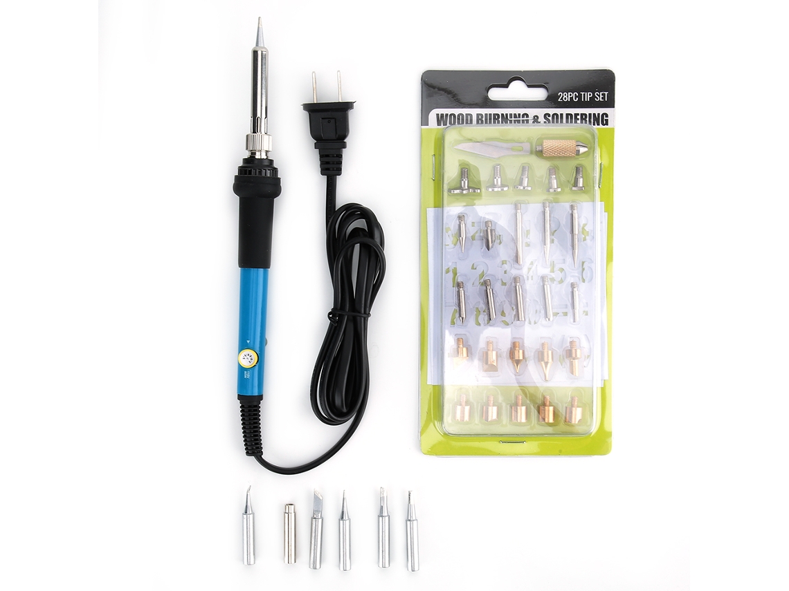 Kit de 35 piezas para pirograbado con soldador de 60 W (200-450 °C) para pirograbado, grabado y decoración.