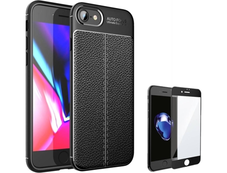 Carcasa + Protector iPhone SE 2020 Rugged Leather Negro