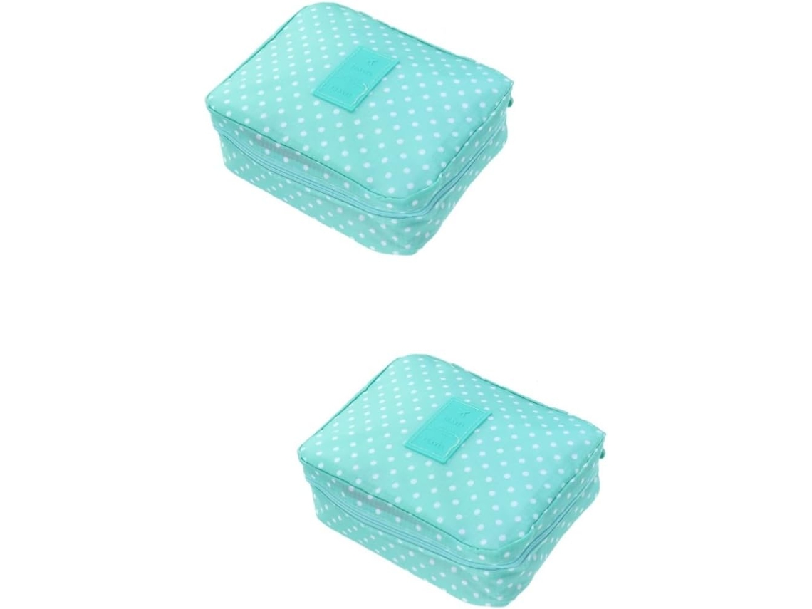 Juego De 2 Neceseres De Viaje Con Estampado De Lunares Verdes, Ideales Para Maquillaje. Cierre De Cremallera.