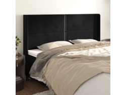 Cabecero Con Orejas De Terciopelo Negro 203x16x118/128 Cm